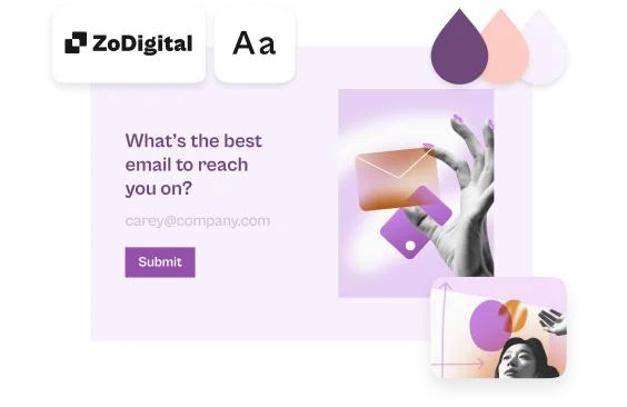 ZoDigital branded web form mockup asking for email with creative collage illustrations