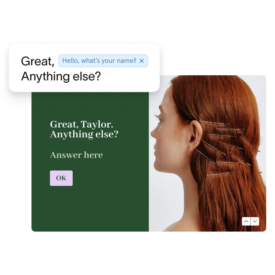 Personalized form response showing Great Taylor Anything else with a woman with red hair