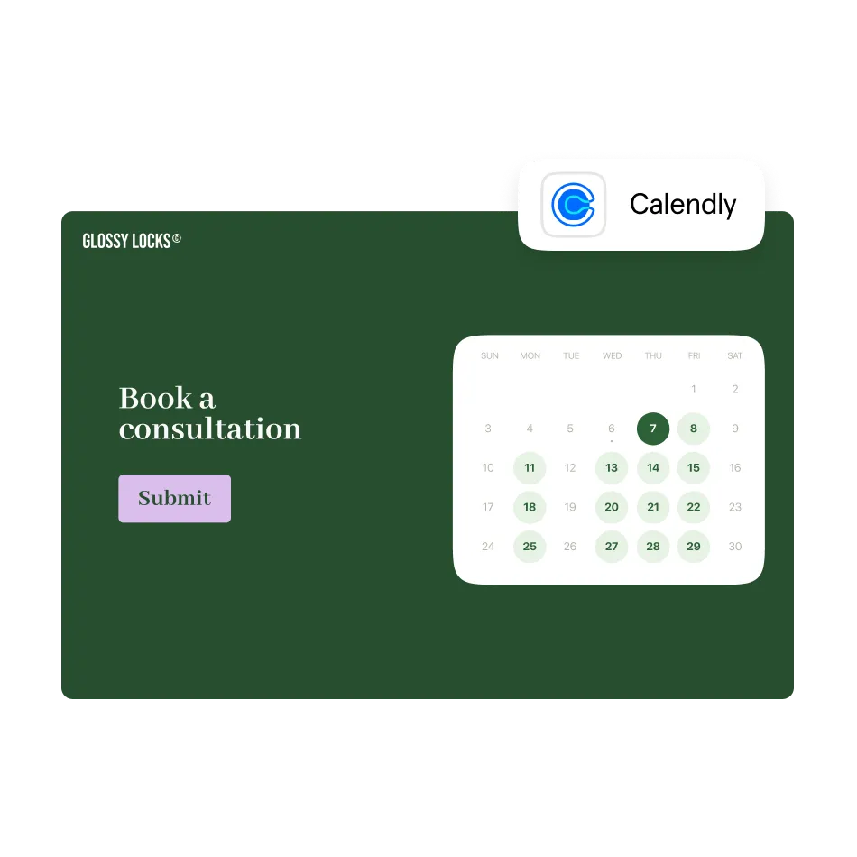 Consultation booking page with Calendly calendar integration on a dark green background