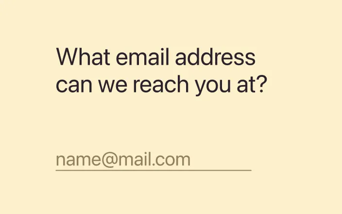 Contact form asking What email address can we reach you at with sample input field