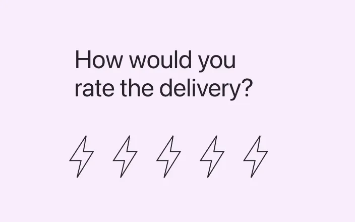 Delivery rating UI with five lightning bolt icons on a light purple background